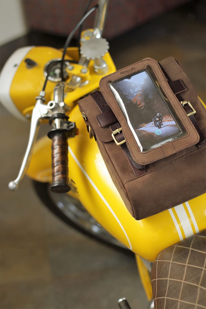 Trip Machine Company Genuine Leather Compact Magnetic Motorcycle Phone/Mobile Pouch & Tank Bag/Pouch for All Motorcycles with a Metal Tank Tobacco Brown - Image 3