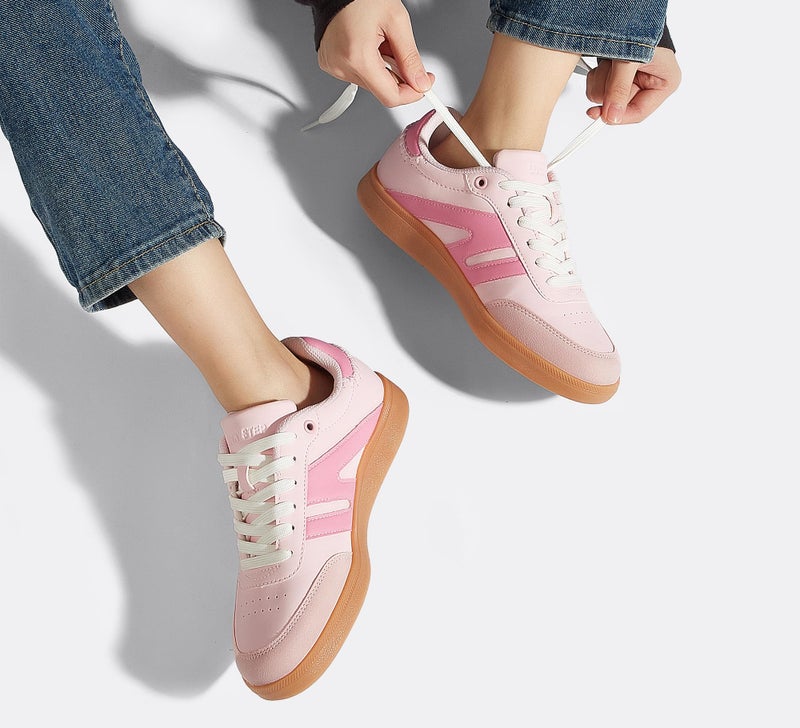 LUCKY STEP Women Classic Retro Gum Sole Fashion Sneakers Casual Tennis Skate Shoe Genuine Leather Walking Footwear Anti Slip Trainers(Pink,11) - Image 2