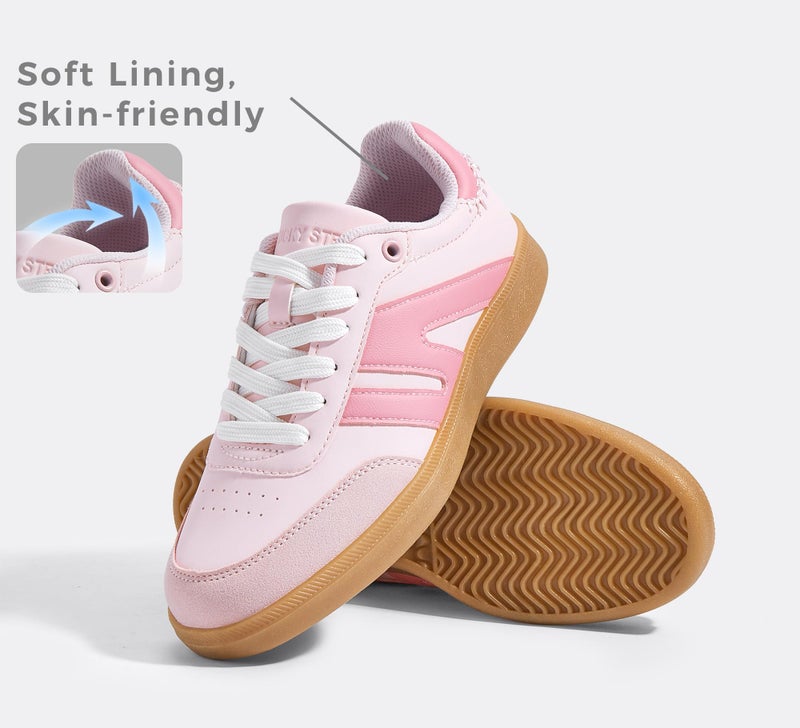 LUCKY STEP Women Classic Retro Gum Sole Fashion Sneakers Casual Tennis Skate Shoe Genuine Leather Walking Footwear Anti Slip Trainers(Pink,11) - Image 4