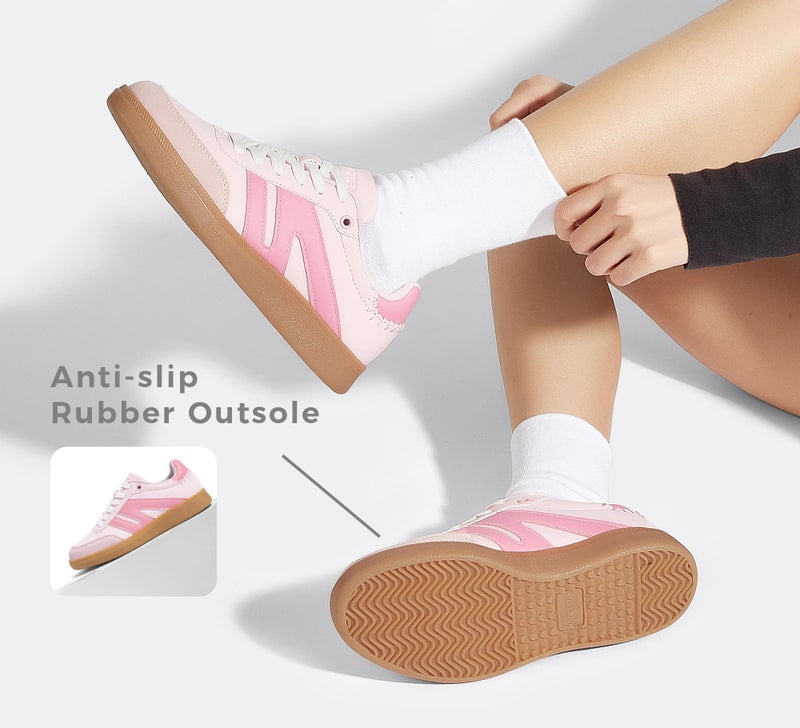 LUCKY STEP Women Classic Retro Gum Sole Fashion Sneakers Casual Tennis Skate Shoe Genuine Leather Walking Footwear Anti Slip Trainers(Pink,11) - Image 5