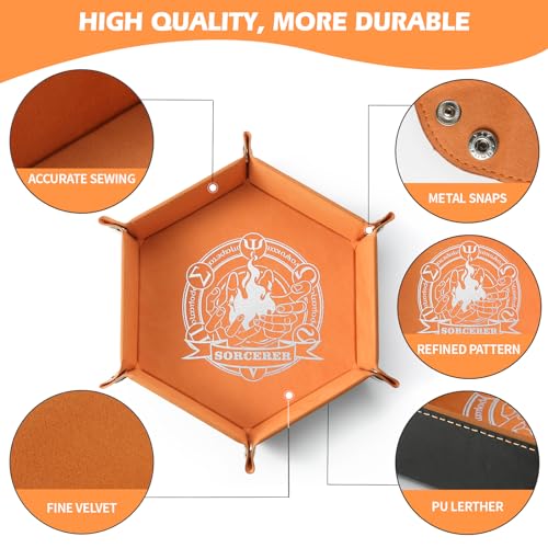 Grajar 6 Pcs DND Dice Tray with Characters Pattern for RPG DD Table Games Folding PU Leather and Velvet Rolling Holder Storage Box - Image 3