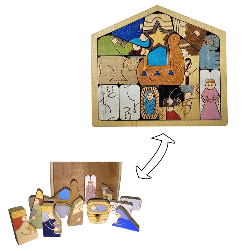 Easter Wooden Puzzle The Birth of Jesus Home Interior Decoration, Wooden Jesus Puzzle Interesting Interior Decoration for Easter Wooden Desktop and Home Decoration - Image 1