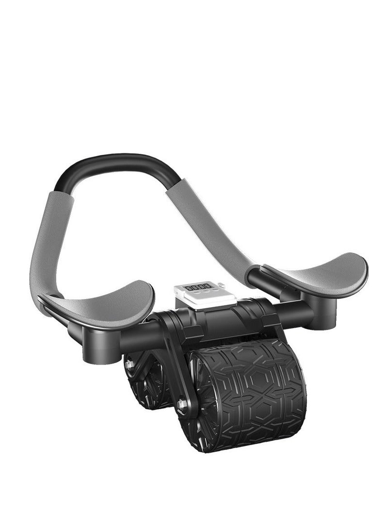 عام عجلة البطن بدعم المرفق ومؤقت ذكي - عجل مزدوج للبطن 12 سم للياقة في المنزل | نظام ارتداد آلي لممارسة سلسة | يحتوي على محمل هاتف للتوافق | تصميم أسود بمقبضات مطبوعة حب هندسة الجسم - Image 1