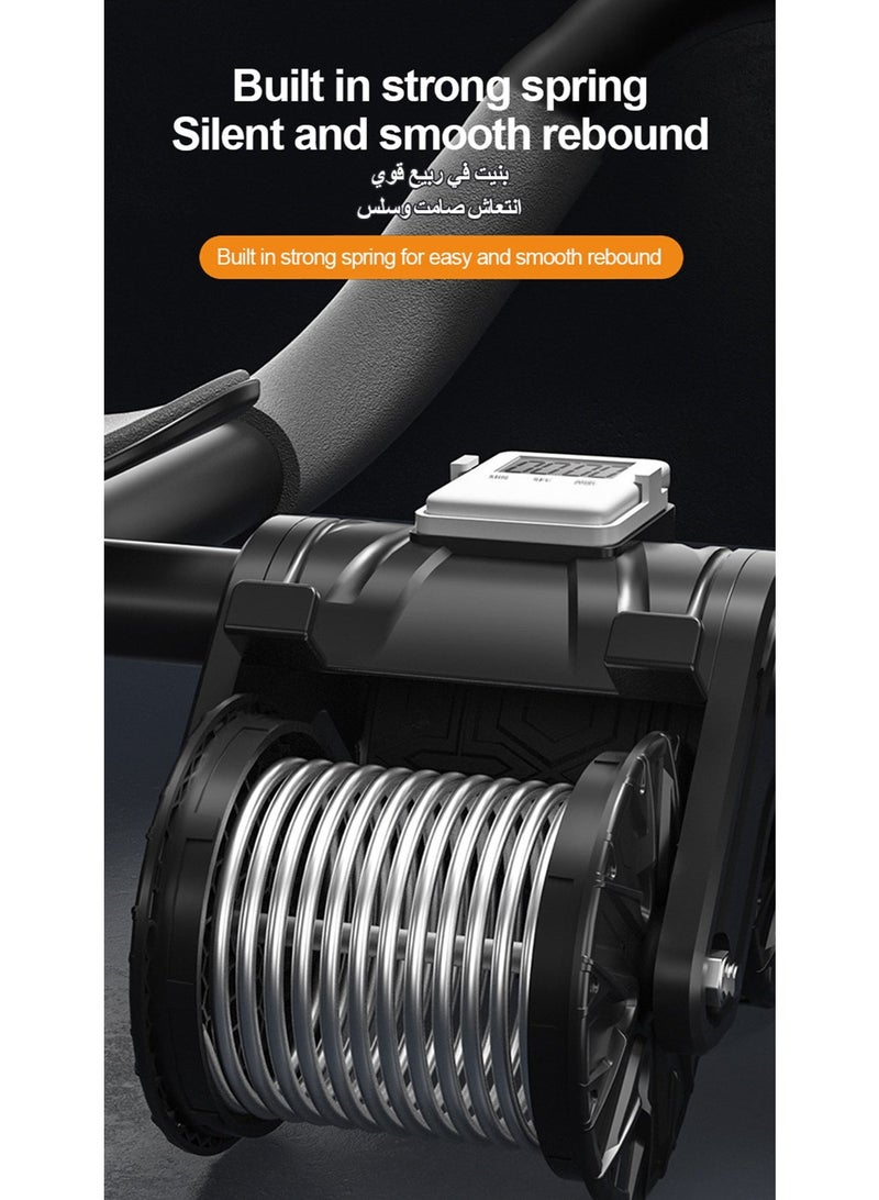 عام عجلة البطن بدعم المرفق ومؤقت ذكي - عجل مزدوج للبطن 12 سم للياقة في المنزل | نظام ارتداد آلي لممارسة سلسة | يحتوي على محمل هاتف للتوافق | تصميم أسود بمقبضات مطبوعة حب هندسة الجسم - Image 5