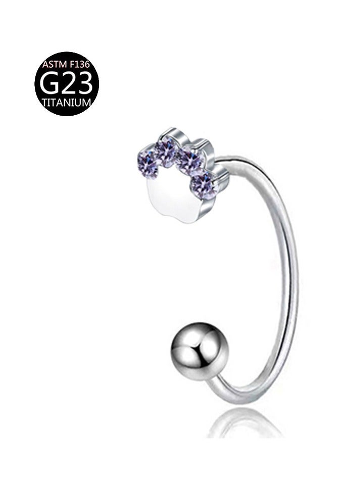 إينوشا مجموعة مجوهرات التيتانيوم المقاوم للحساسية: خاتم أنف و أقراط و خاتم شفاه على شكل حذوة فرس و كف القط المرصع بالماس - Image 1