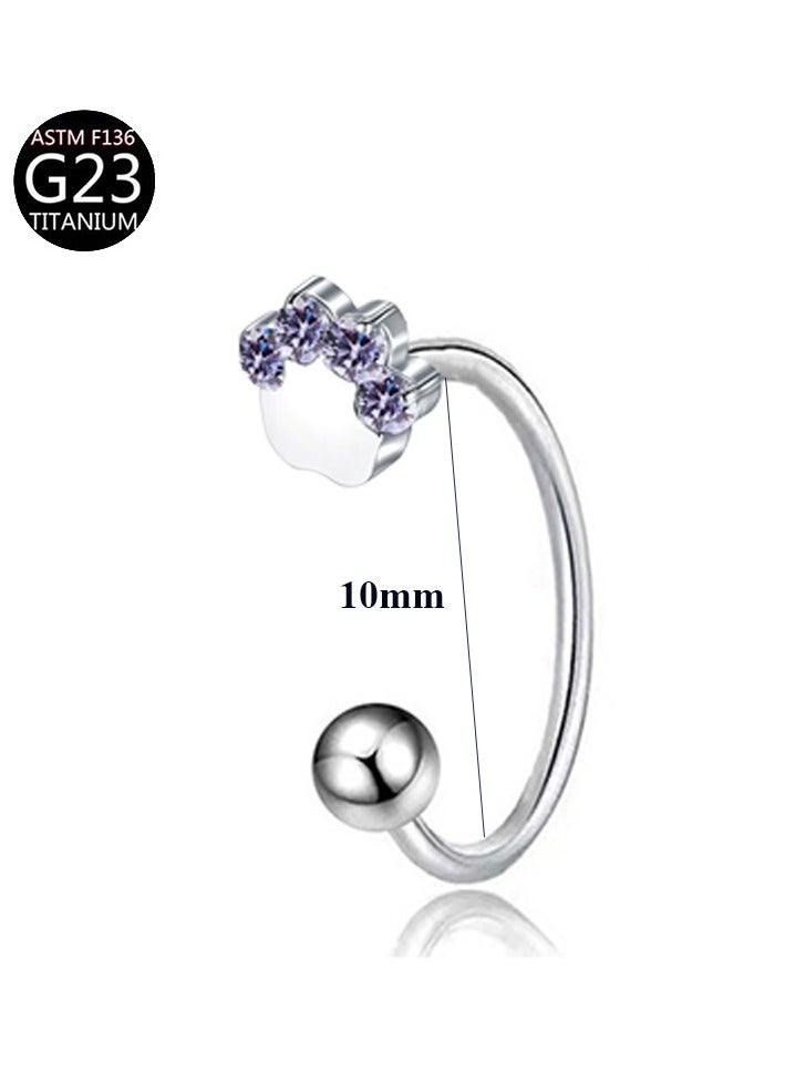 إينوشا مجموعة مجوهرات التيتانيوم المقاوم للحساسية: خاتم أنف و أقراط و خاتم شفاه على شكل حذوة فرس و كف القط المرصع بالماس - Image 2