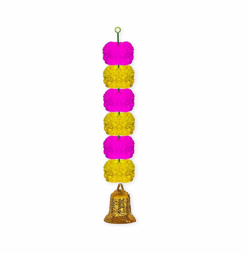 iHandikart iHandikart Marigold Garland Artificial Super Mini 6 Genda Fool with Bell in The Bottom Used for Diwali DecorationDiwali GiftHome Decoration Color Yellow Pink Pack of 10 3360310  - Image 3