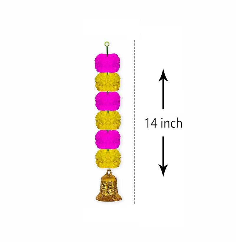iHandikart iHandikart Marigold Garland Artificial Super Mini 6 Genda Fool with Bell in The Bottom Used for Diwali DecorationDiwali GiftHome Decoration Color Yellow Pink Pack of 10 3360310  - Image 4