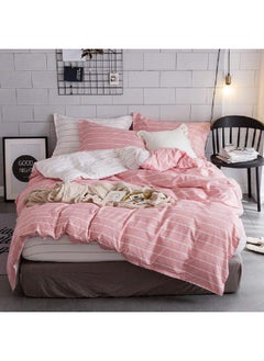 Erosebridal Pink Comforter Cover Queen Size Girls White Stripe Decor Bedding Set, Simple Fashion Style Duvet Cover, Soft Microfiber Reversible Bedspread, 3 Pieces Kids Boys Women Modern Quilt Cover, No Comforter  - Image 1