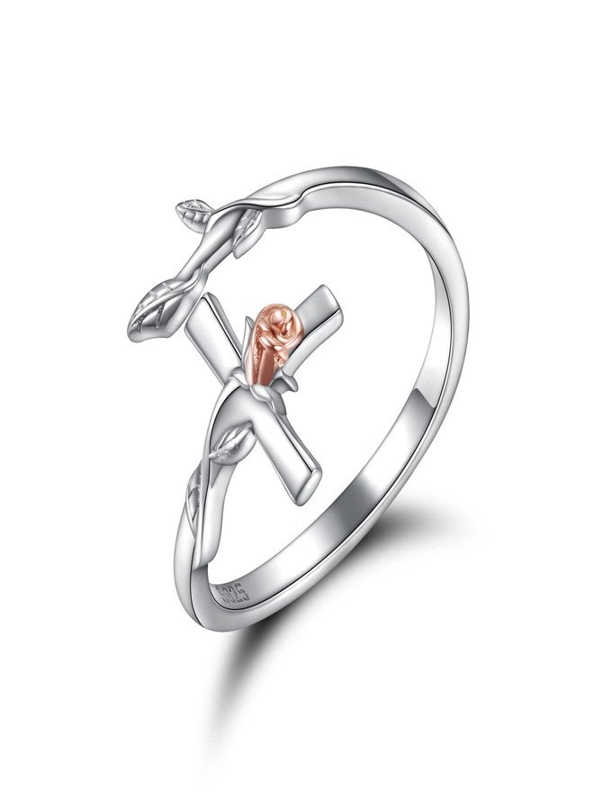 APOTIE Silver Rose Cross Ring for Women - Christian Purity Rings Pray Through It Cross Jesus Jewelry for Her Women - Image 1