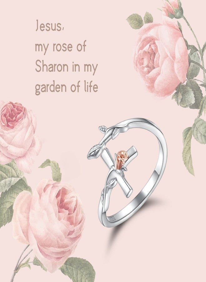 APOTIE Silver Rose Cross Ring for Women - Christian Purity Rings Pray Through It Cross Jesus Jewelry for Her Women - Image 2