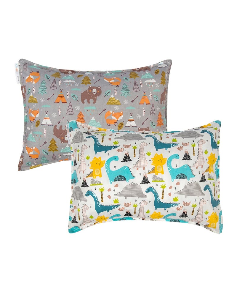 ALVABABY Toddler Pillowcases 2 Pack Organic Cotton Kids Pillow Cover Fit 13"x 18" or 12"x16" Envelope for Girl Boy Sleepy Travel Dinosaur Bear(Pillowcase Only) - Image 1