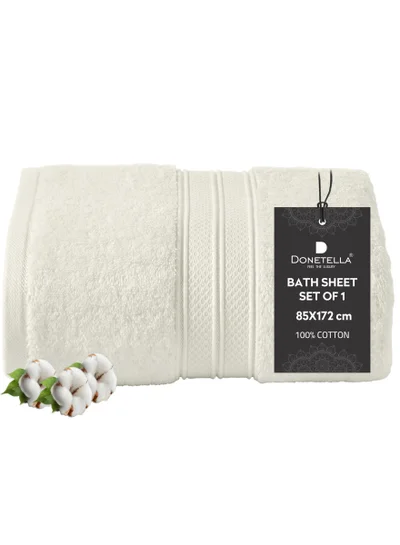 Donetella Premium 100 % Combed Cotton 1-Pcs Bath Sheet (85 X 172 CM) 600 GSM Large Towel, Highly Absorbent, Quick Dry,Best Towel for Bathroom, Spa And Hotel,White