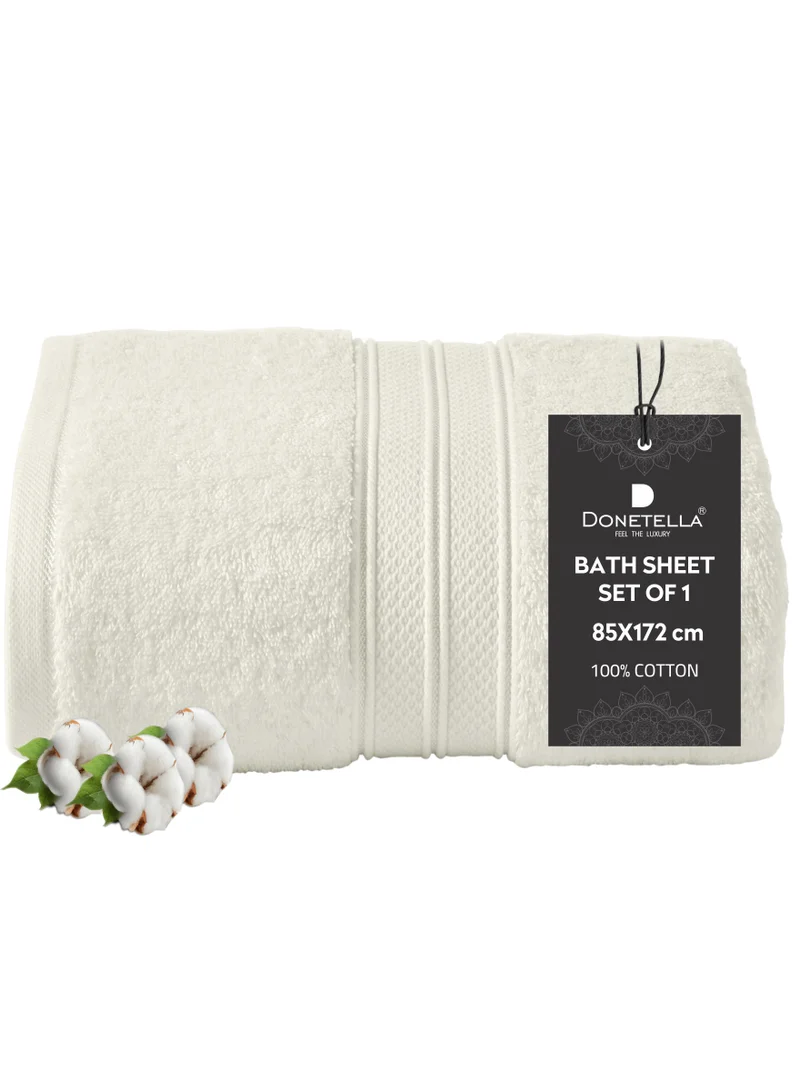Donetella Premium 100 % Combed Cotton 1-Pcs Bath Sheet (85 X 172 CM) 600 GSM Large Towel, Highly Absorbent, Quick Dry,Best Towel for Bathroom, Spa And Hotel,White