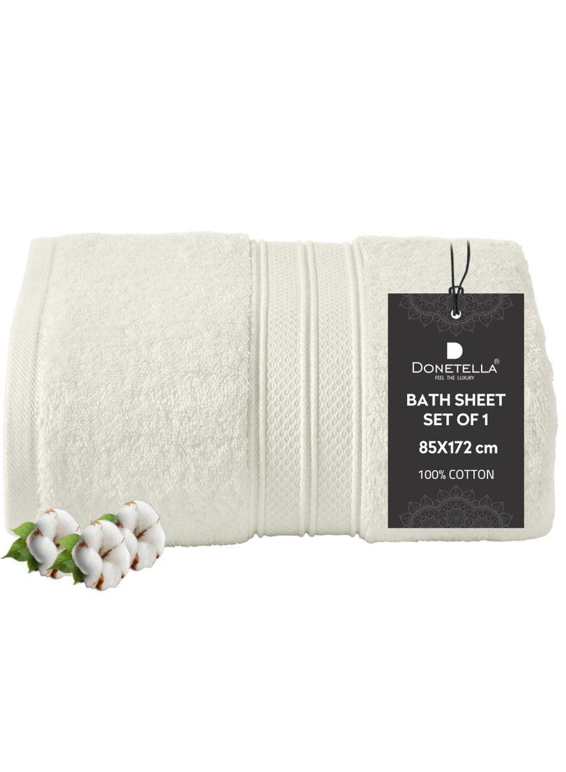 Donetella Premium 100 % Combed Cotton 1-Pcs Bath Sheet (85 X 172 CM) 600 GSM Large Towel, Highly Absorbent, Quick Dry,Best Towel for Bathroom, Spa And Hotel,White - Image 1