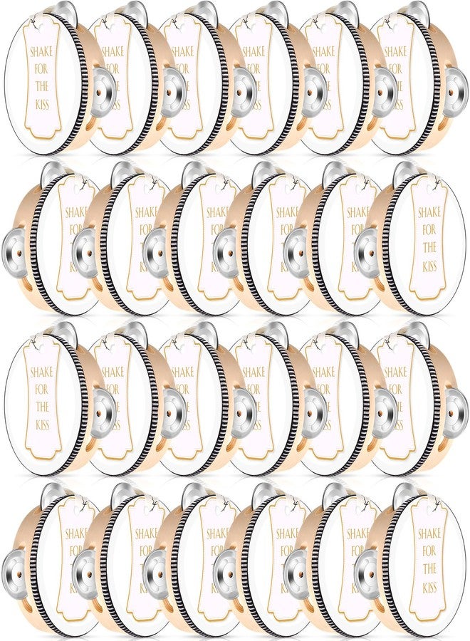 Lukmaa 24 Set 4 Inch Tambourine for Adults Wooden Hand Held Drum with Metal Jingles, Gift Tags, White I Love You Printed Ribbon Percussion Gift Musical Instrument for Church Wedding Party Favor - Image 1