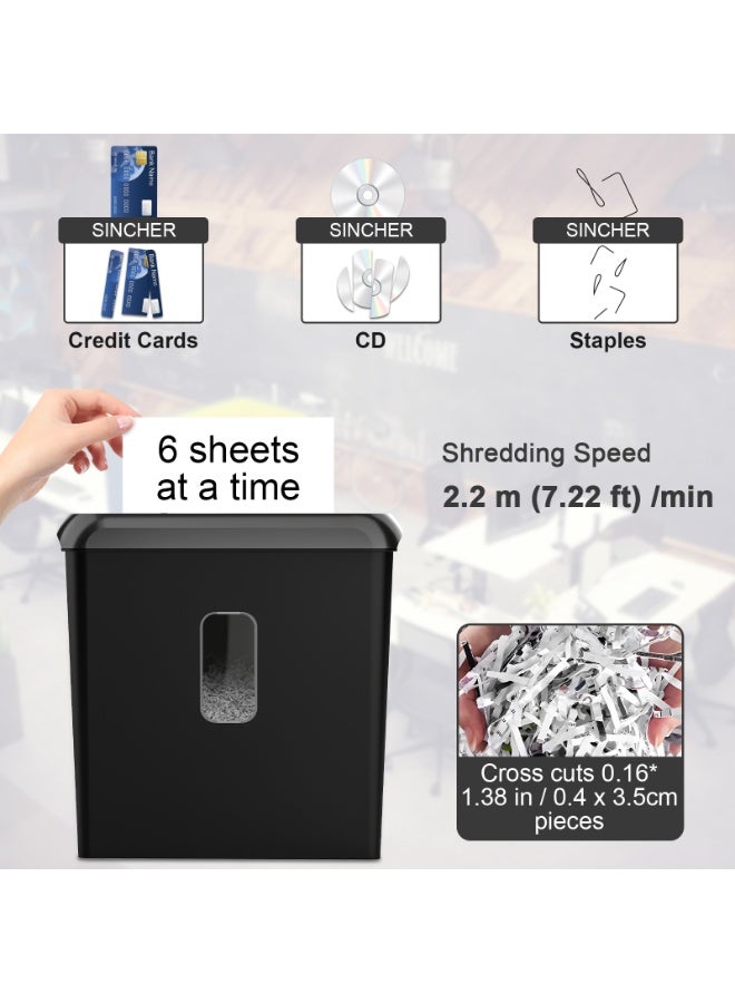 سنشر آلة تقطيع الورق SCH06 - سعة 6 ورقات، تقطيع الأقراص المدمجة وبطاقات الائتمان، سلة مهملات سعة 11 لترًا - مثالية للمنزل أو المكتب - Image 2