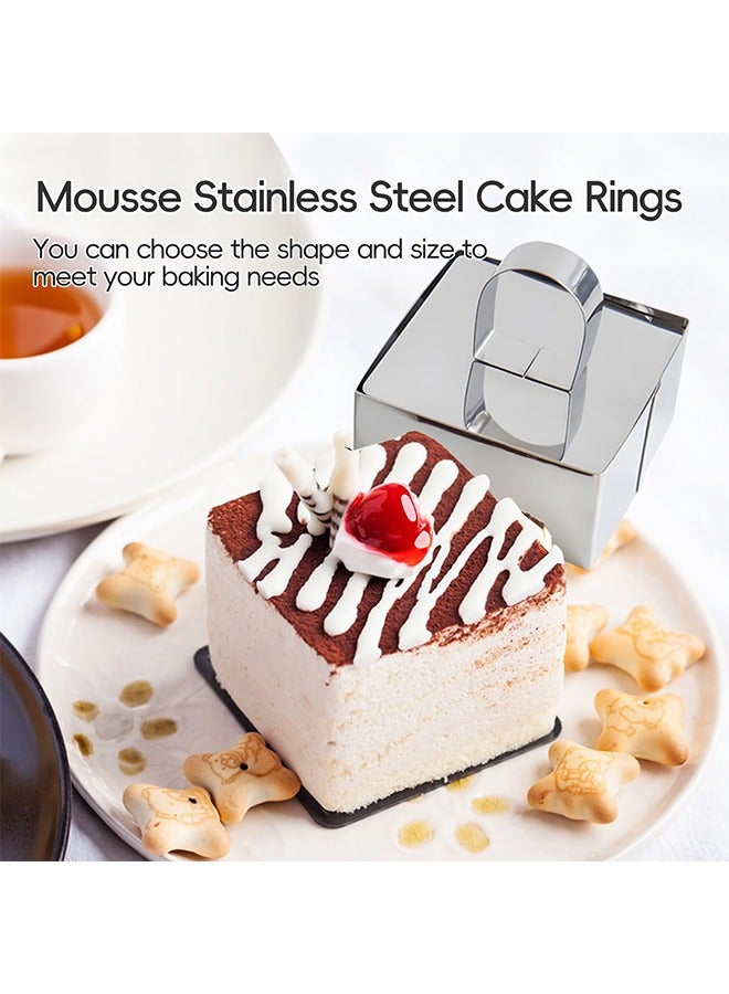 meayul Mousse Stainless Steel Cake Rings,Set of 4 Round & Square Cooking Rings, 304 Stainless Steel Food Rings Molds Set, 4 Rings, 4 Pushers For Baking Cakes And Pastries - Image 2