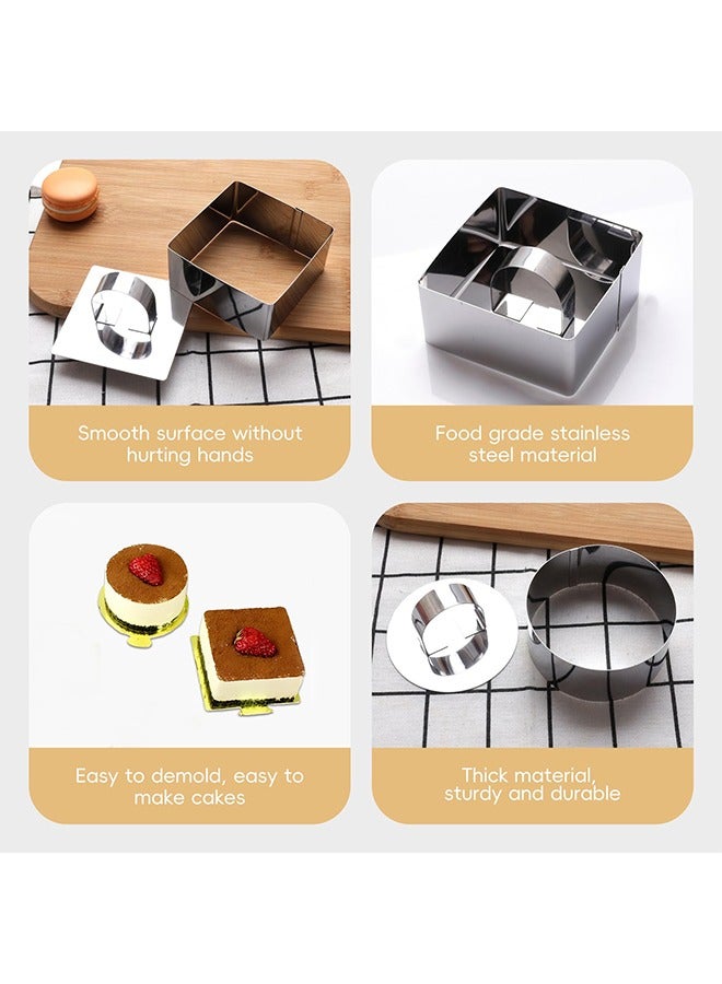 meayul Mousse Stainless Steel Cake Rings,Set of 4 Round & Square Cooking Rings, 304 Stainless Steel Food Rings Molds Set, 4 Rings, 4 Pushers For Baking Cakes And Pastries - Image 3