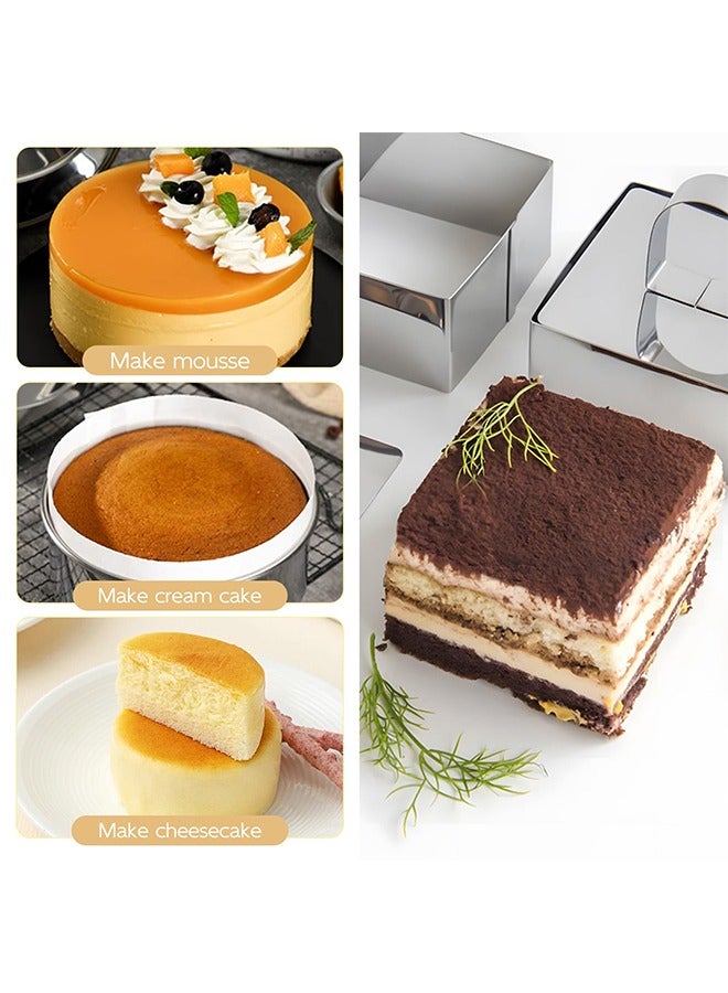 meayul Mousse Stainless Steel Cake Rings,Set of 4 Round & Square Cooking Rings, 304 Stainless Steel Food Rings Molds Set, 4 Rings, 4 Pushers For Baking Cakes And Pastries - Image 5