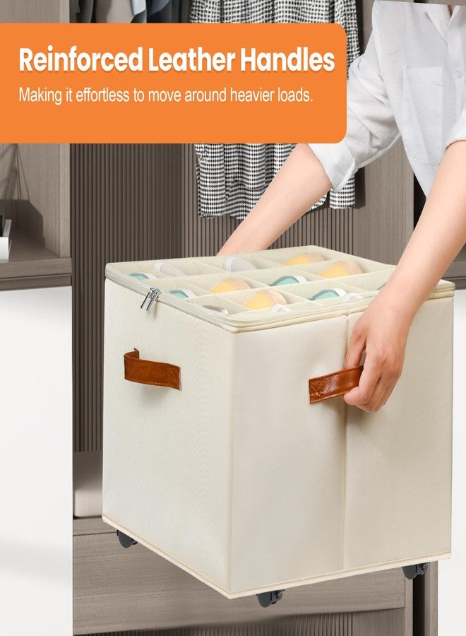 Foyego Shoe Organizer for Closet, 2 Pack Shoe Storage Organizer with Wheels and Adjustable Dividers, Stackable Shoe Storage Box with Clear Cover, Foldable Closet Shoe Organizer Fits up to 16-32 Pairs, Beige - Image 4