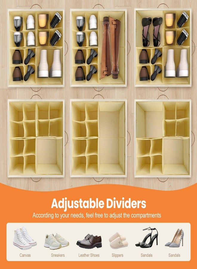 Foyego Shoe Organizer for Closet, 2 Pack Shoe Storage Organizer with Wheels and Adjustable Dividers, Stackable Shoe Storage Box with Clear Cover, Foldable Closet Shoe Organizer Fits up to 16-32 Pairs, Beige - Image 5