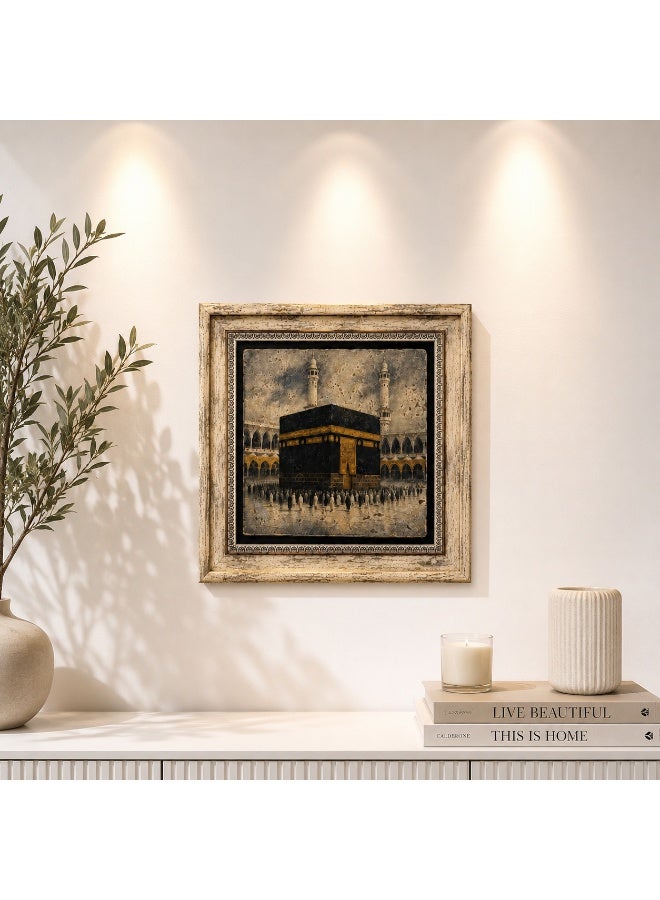 Premium Natural Stone Wall Art with Wooden Frame - Kaaba Design - 30 × 30 cm - Image 2
