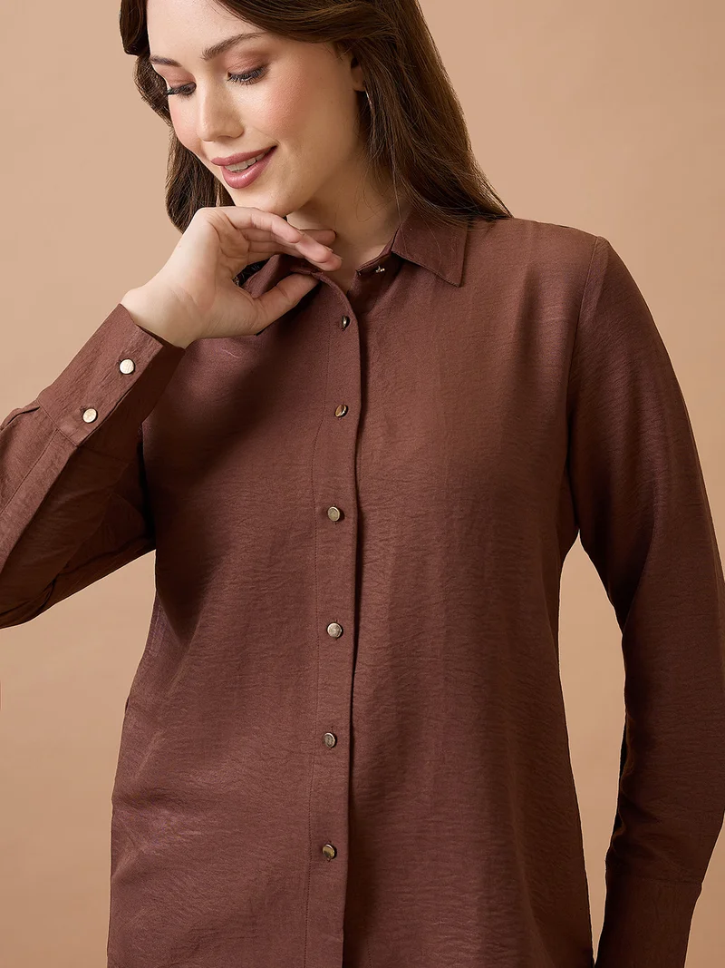 globus Women Collared Neck Cuffed Sleeves Shirt Style Workwear Top