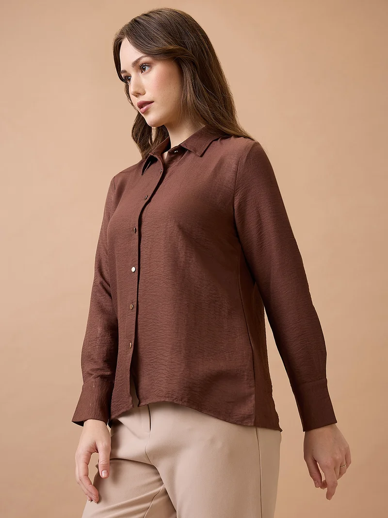 globus Women Collared Neck Cuffed Sleeves Shirt Style Workwear Top