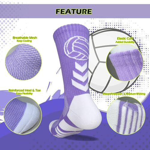 Popuid Youth Volleyball Gears Knee Pads Arm Sleeves Socks Drawstring Bag for Youth Teen Girls VolleyBall Training and Games Purple Small - Image 3
