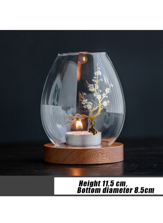 هومستر حاملين شمعة Tealight الزجاج الشفاف ، ريترو البرقشة زهرة الديكور الشموعة مع قاعدة خشبية - مقاومة للرياح الحرق والشفافية العالية - مثالية للديكور المنزلي غطاء كأس شمعة مقاومة للرياح - Image 5