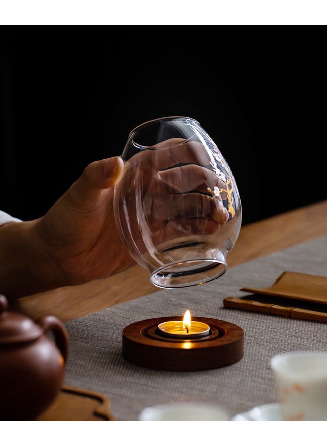 هومستر حاملين شمعة Tealight الزجاج الشفاف ، ريترو البرقشة زهرة الديكور الشموعة مع قاعدة خشبية - مقاومة للرياح الحرق والشفافية العالية - مثالية للديكور المنزلي غطاء كأس شمعة مقاومة للرياح - Image 3