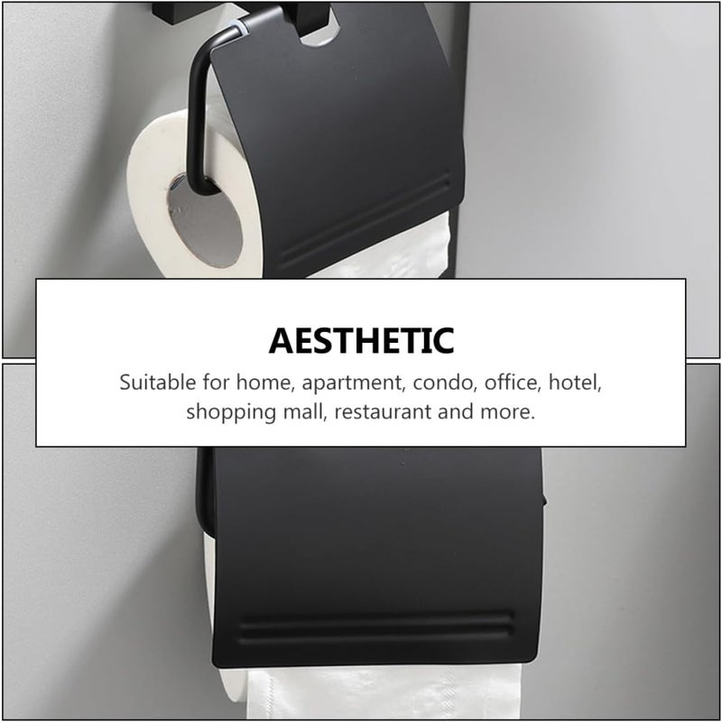 Black Wall-Mounted Toilet Paper Holder, Punch-Free Space Aluminum Roll Paper Rack, Vintage Style Bathroom Tissue Holder for Home and Hotel Use - Image 4