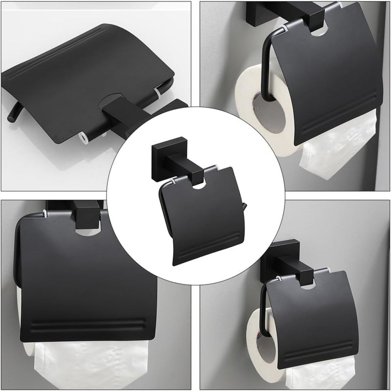 Black Wall-Mounted Toilet Paper Holder, Punch-Free Space Aluminum Roll Paper Rack, Vintage Style Bathroom Tissue Holder for Home and Hotel Use - Image 3