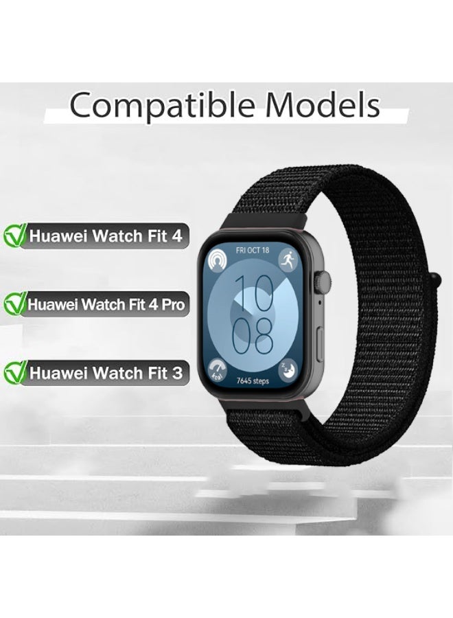 Wechdo Premium Nylon Loop Strap for Huawei Watch Fit 4/4 Pro/Fit 3 - Breathable Adjustable Soft Woven Replacement Band with Secure Buckle Black - Image 3