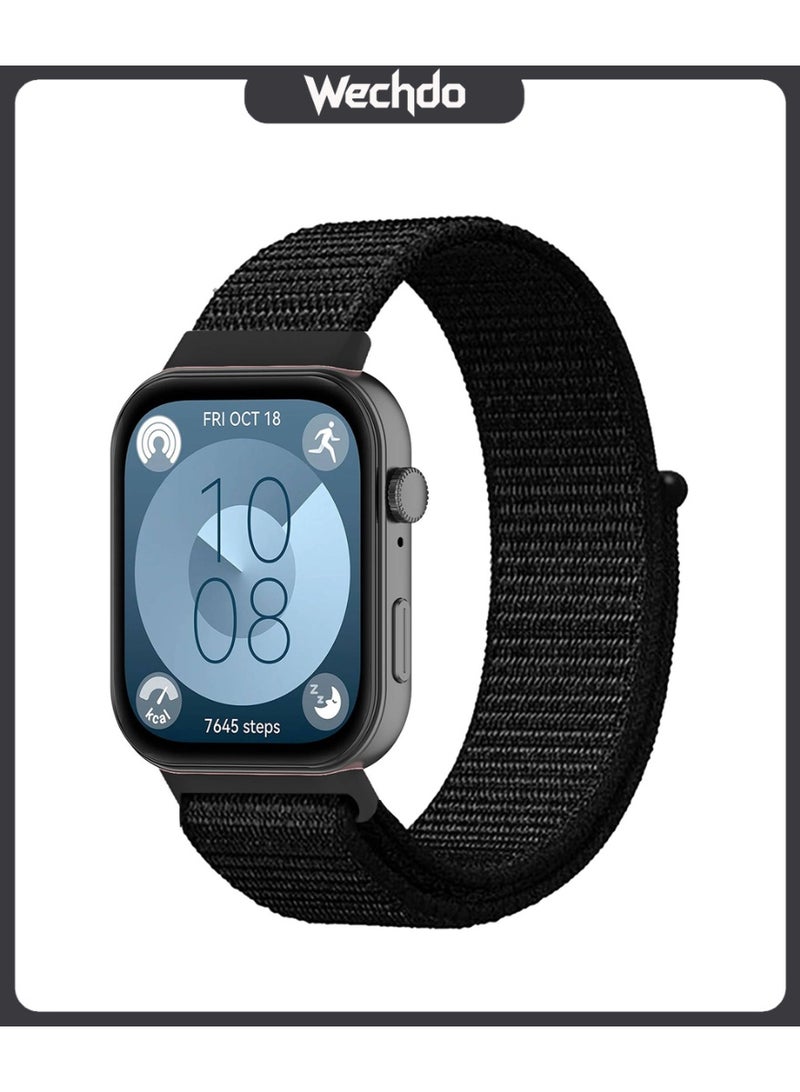 Wechdo Premium Nylon Loop Strap for Huawei Watch Fit 4/4 Pro/Fit 3 - Breathable Adjustable Soft Woven Replacement Band with Secure Buckle Black - Image 1