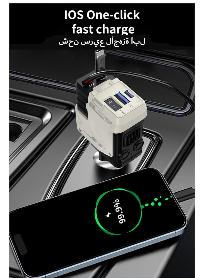 شاحن سيارة ١٠٠ واط، شاحن هواتف ٤ في ١ USB PD، شحن سريع Type-C مع كبلين قابلين للسحب، شاحن سيارة ١٢/٢٤ فولت متوافق مع آيفون برو ماكس وجالكسي وسامسونج وأندرويد - Image 5