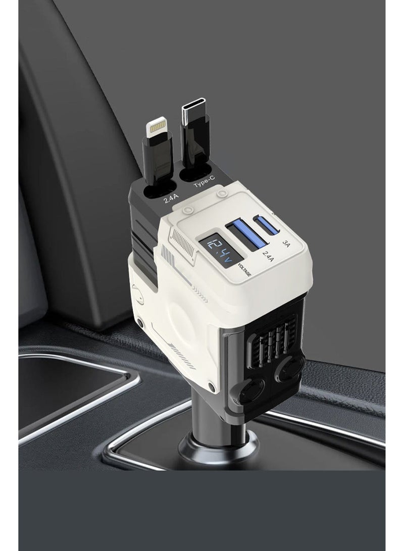 شاحن سيارة ١٠٠ واط، شاحن هواتف ٤ في ١ USB PD، شحن سريع Type-C مع كبلين قابلين للسحب، شاحن سيارة ١٢/٢٤ فولت متوافق مع آيفون برو ماكس وجالكسي وسامسونج وأندرويد - Image 2