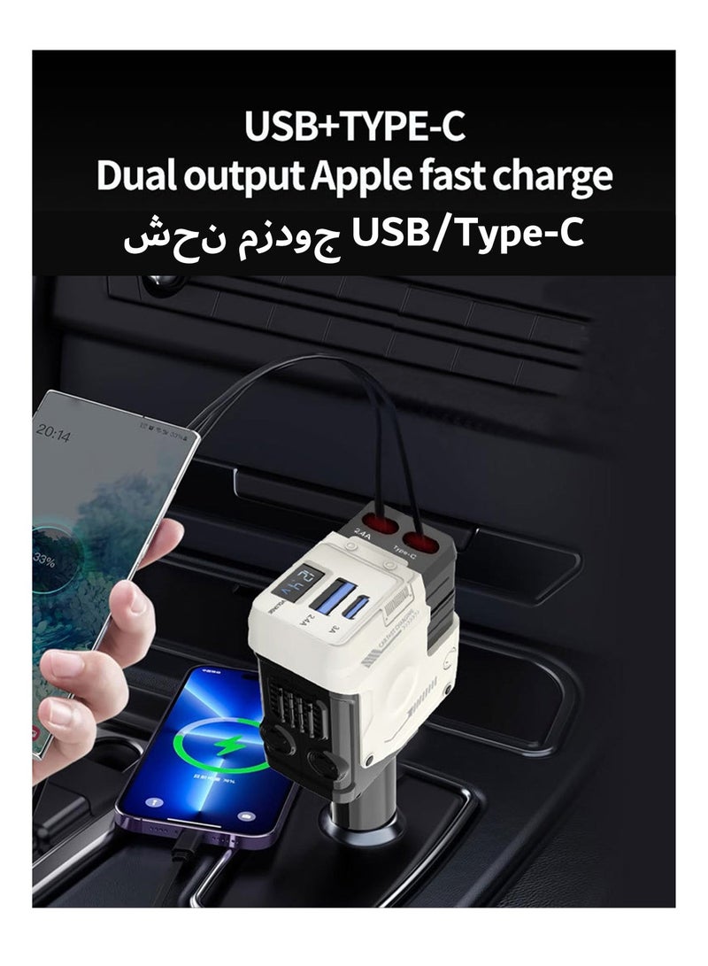 شاحن سيارة ١٠٠ واط، شاحن هواتف ٤ في ١ USB PD، شحن سريع Type-C مع كبلين قابلين للسحب، شاحن سيارة ١٢/٢٤ فولت متوافق مع آيفون برو ماكس وجالكسي وسامسونج وأندرويد - Image 4