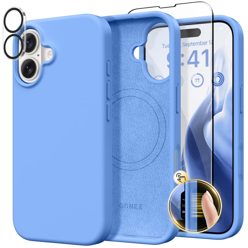 GONEZ Magnetic for iPhone 16 Case, Compatible with MagSafe, [Screen Protector + Camera Lens Protector], Liquid Silicone Shockproof Protective Phone Case for iPhone 16 6.1", Royal Blue - Image 1