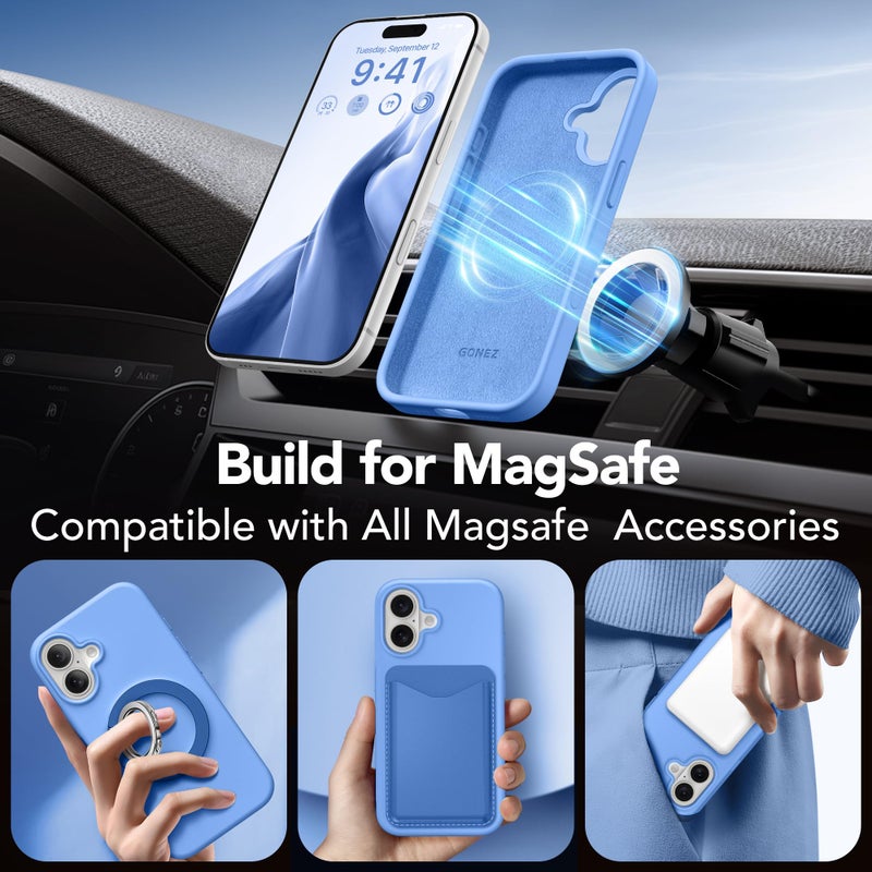 GONEZ Magnetic for iPhone 16 Case, Compatible with MagSafe, [Screen Protector + Camera Lens Protector], Liquid Silicone Shockproof Protective Phone Case for iPhone 16 6.1", Royal Blue - Image 4