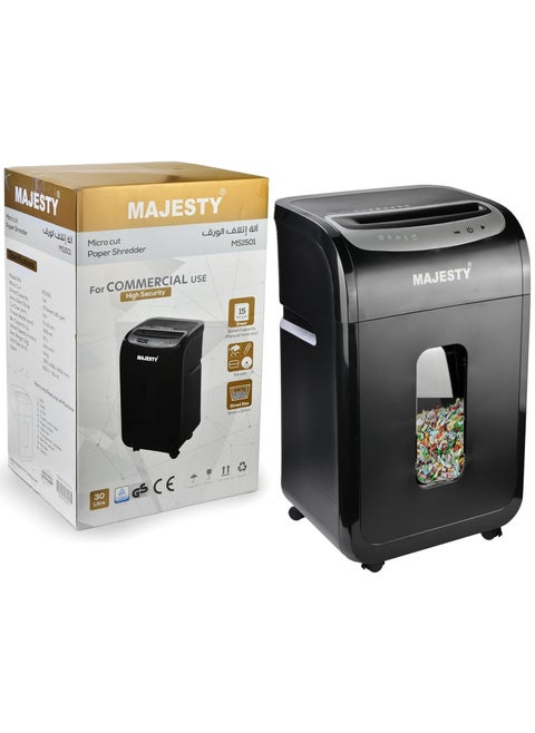 Majesty Paper Shredder - A Powerful Shredding Machine for Home and Office! Capable of shredding up to 15 sheets at a time with micro-cut cross-shredding technology for added security. This machine can shred paper, staples, and credit cards, making it perfect for your daily needs. Enjoy reliable performance that can handle heavy-duty tasks and helps you organize your documents efficiently and safely.