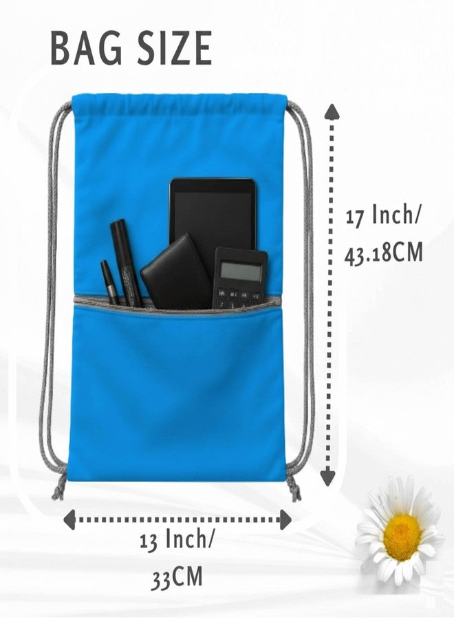 Lify Cotton Canvas Drawstring Backpack with Zippered Pockets - Gym, Travel & Outdoor Cinch Sack for Men, Women & Kids (1 Piece) (Blue (Firozi)) - Image 2