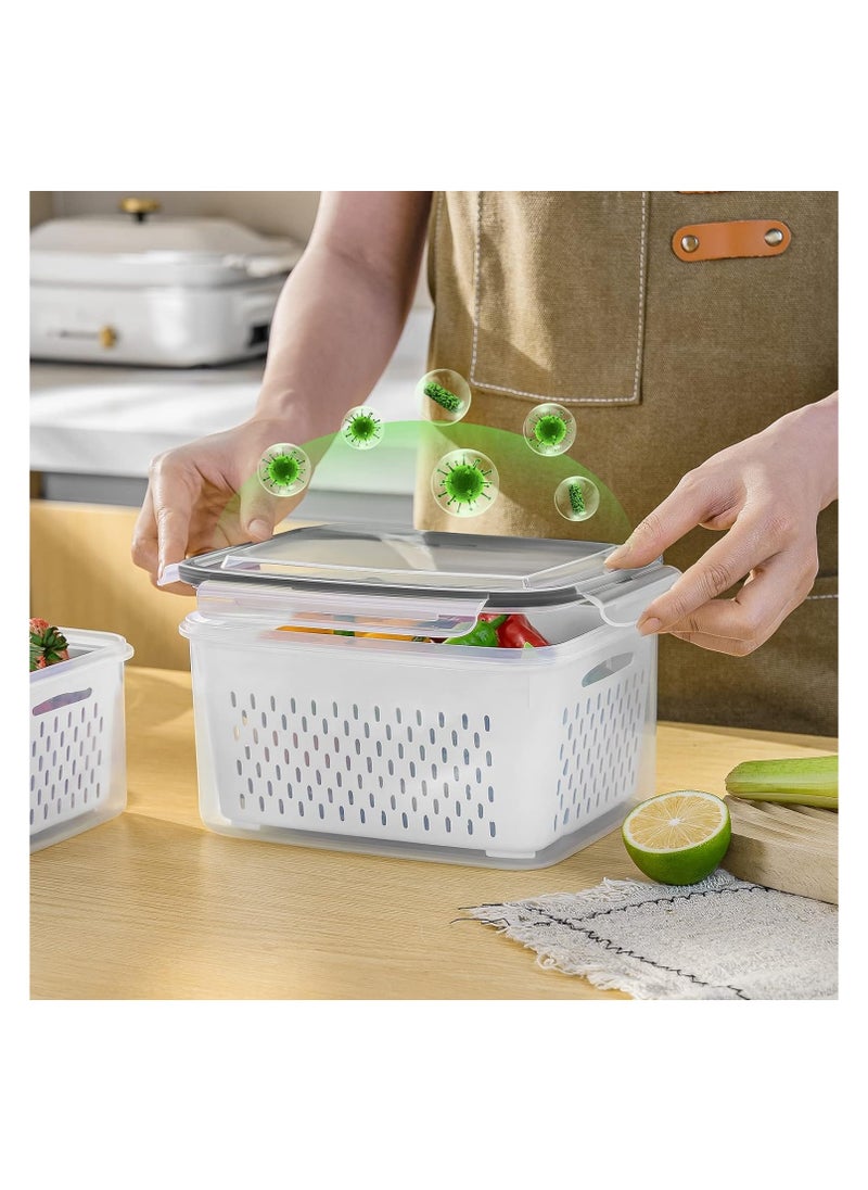 6 PCS Large Fruit Containers for Fridge, Food Storage Containers with Removable Colander