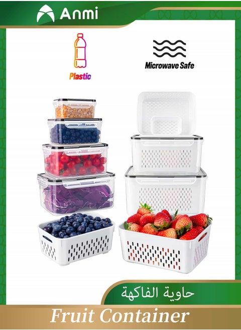 6 PCS Large Fruit Containers for Fridge, Food Storage Containers with Removable Colander