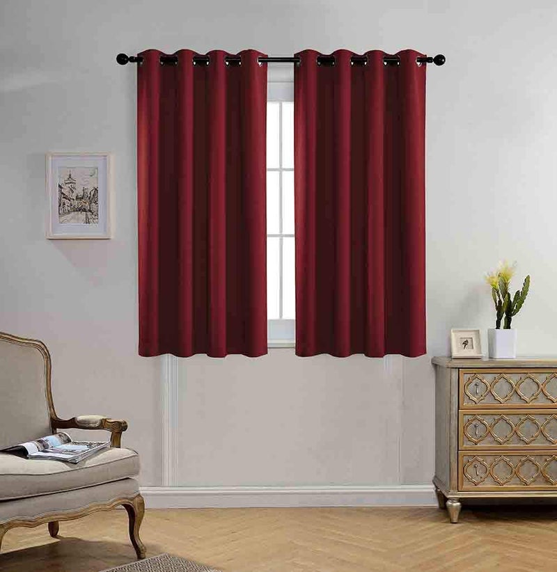 MIUCO Room Darkening Textured Blackout Curtains for Living Room 2 Panels 52x63 Inch Long Burgundy - Image 1