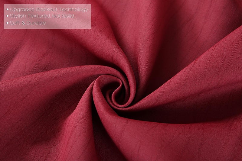 MIUCO Room Darkening Textured Blackout Curtains for Living Room 2 Panels 52x63 Inch Long Burgundy - Image 3