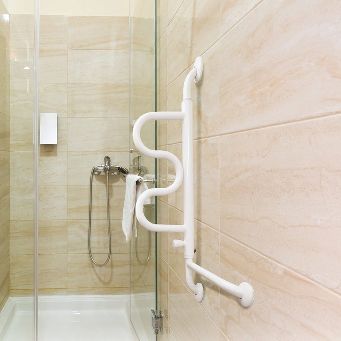 CURVE GRAB BAR WITH HANDRAIL BATHROOM SECURITY ASSIST RAILING FOR TOILET SHOWER AND BATHTUB AID ROTATING SAFETY HANDLE WALL MOUNTED SWING GRAB BARS FOR ADULTS SENIORS AND ELDERLY