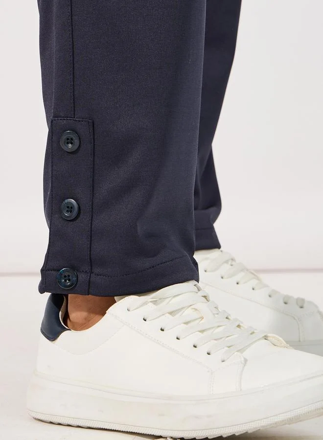 Styli Knitted Smart Slim Trousers with Button Placket