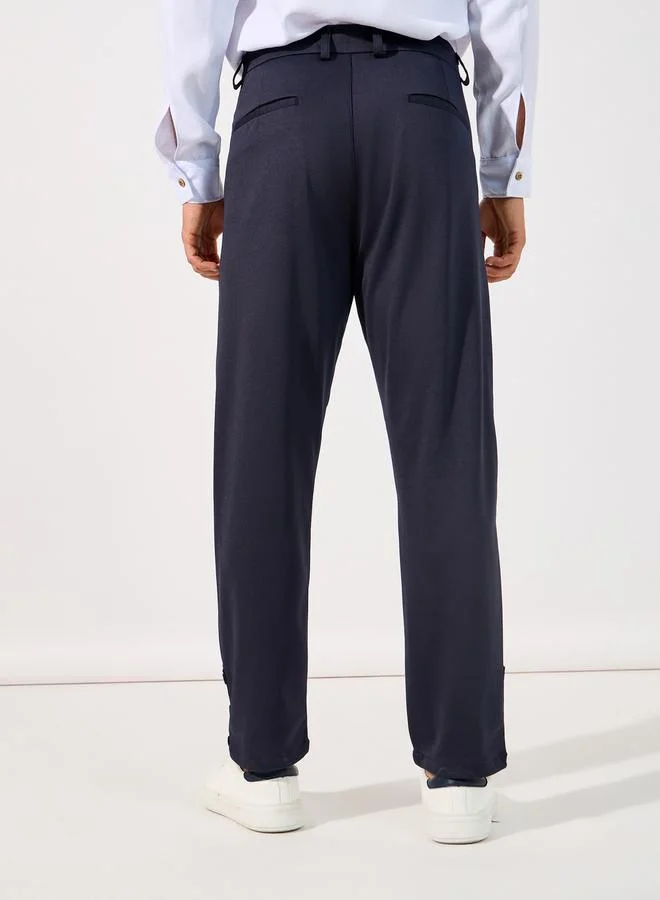 Styli Knitted Smart Slim Trousers with Button Placket